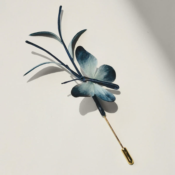 Buddha Stones Handmade Velvet Flower Mulberry Silk Butterfly Brooch Hairpin - Brooch - image 0