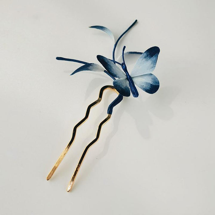 Buddha Stones Handmade Velvet Flower Mulberry Silk Butterfly Brooch Hairpin - U Shape Hairpin - image 14