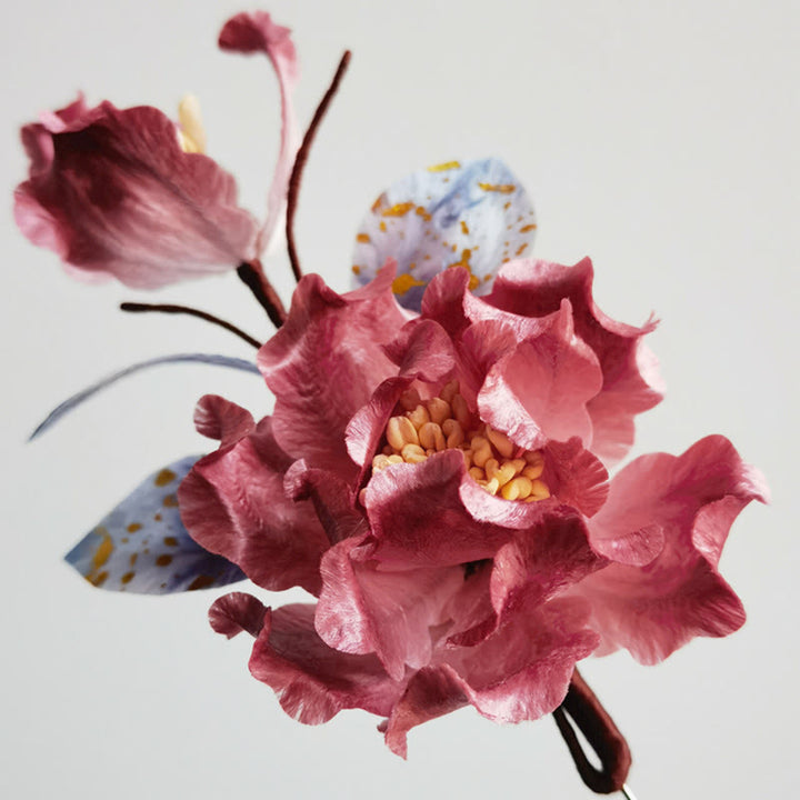Buddha Stones Handmade Velvet Flower Mulberry Silk Red Flower Brooch - image 3