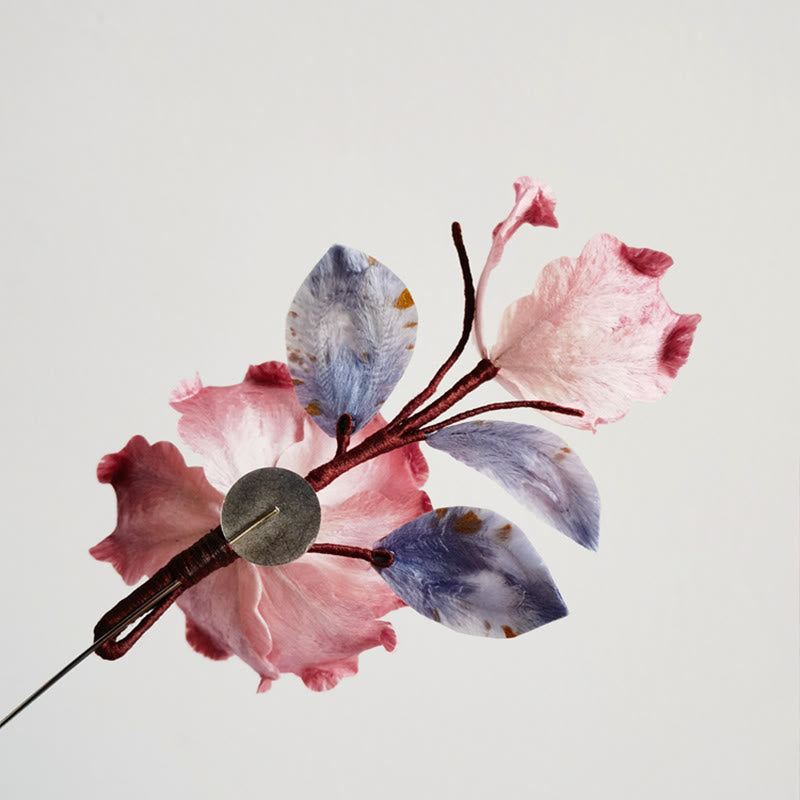 Buddha Stones Handmade Velvet Flower Mulberry Silk Red Flower Brooch - image 5