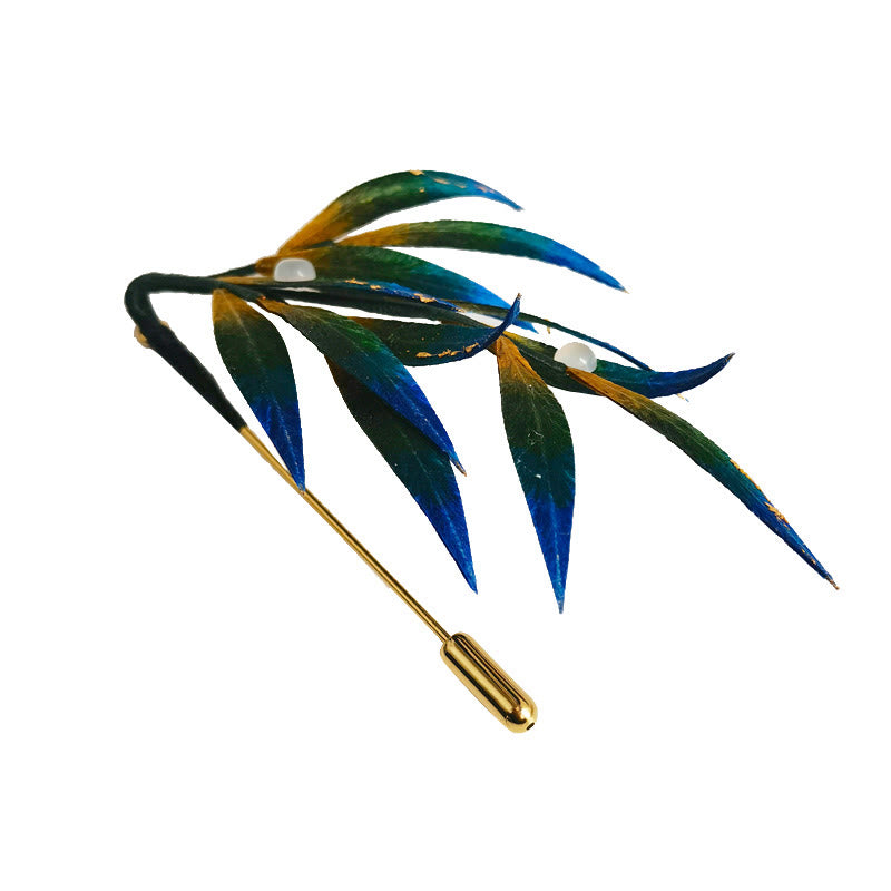 Buddha Stones Handmade Velvet Flower Mulberry Silk Green Yellow Blue Leaves Brooch - image 5