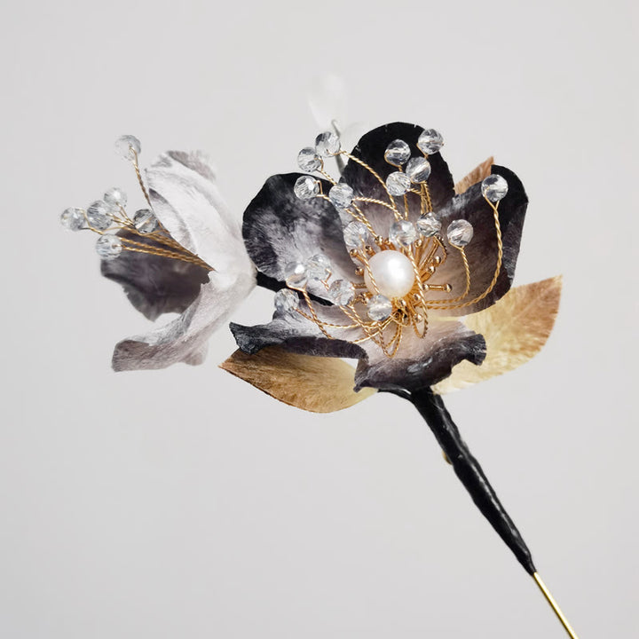 Buddha Stones Handmade Velvet Flower Mulberry Silk Flowers Leaves Brooch - image 2