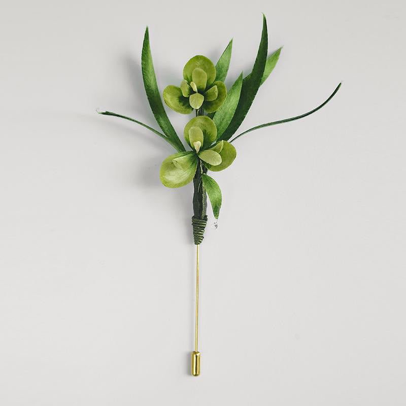 Buddha Stones Handmade Velvet Flower Mulberry Silk Green Flowers Leaves Brooch Hairpin - Brooch - image 0