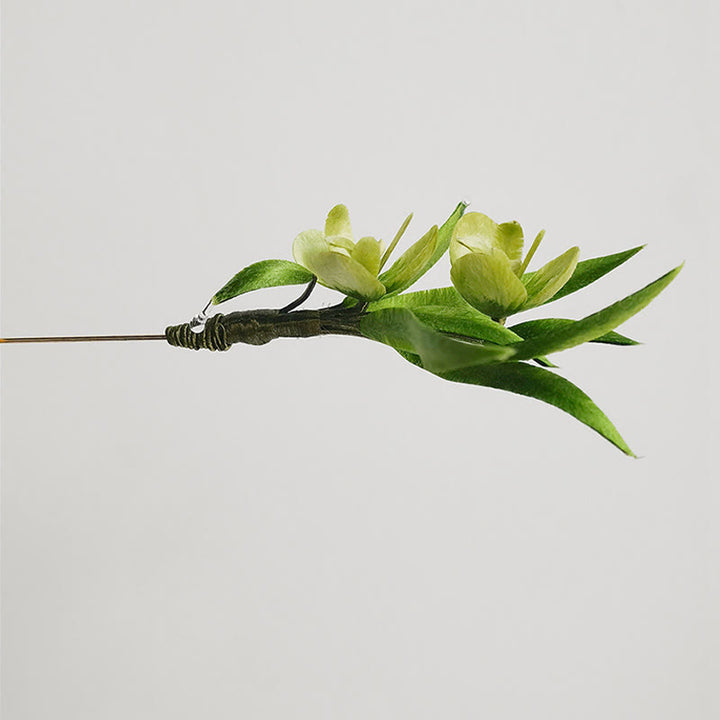 Buddha Stones Handmade Velvet Flower Mulberry Silk Green Flowers Leaves Brooch Hairpin - image 3
