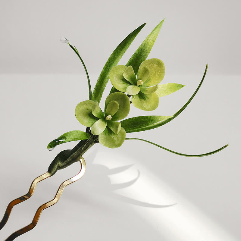Buddha Stones Handmade Velvet Flower Mulberry Silk Green Flowers Leaves Brooch Hairpin - image 10