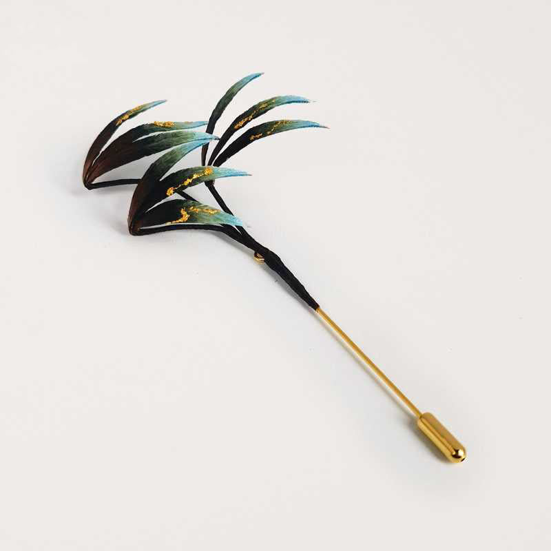 Buddha Stones Handmade Velvet Flower Mulberry Silk Green Bamboo Leaves Brooch - Bamboo - image 0