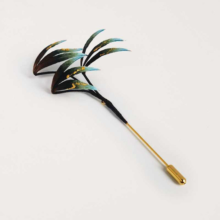 Buddha Stones Handmade Velvet Flower Mulberry Silk Green Bamboo Leaves Brooch - Bamboo - image 0