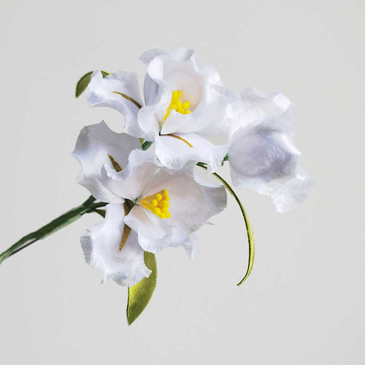 Buddha Stones Handmade Velvet Flower Mulberry Silk White Iris Flower Brooch - image 4