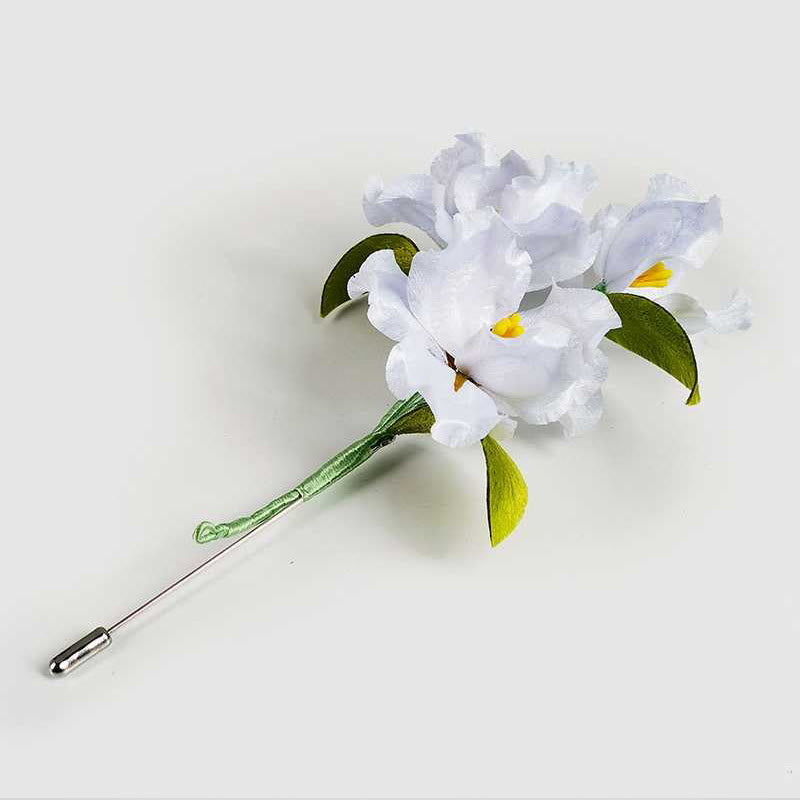 Buddha Stones Handmade Velvet Flower Mulberry Silk White Iris Flower Brooch - image 1