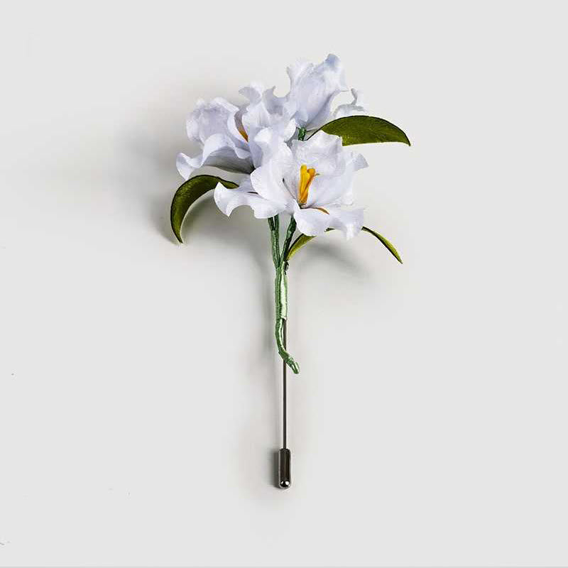 Buddha Stones Handmade Velvet Flower Mulberry Silk White Iris Flower Brooch - Iris Flower - image 0