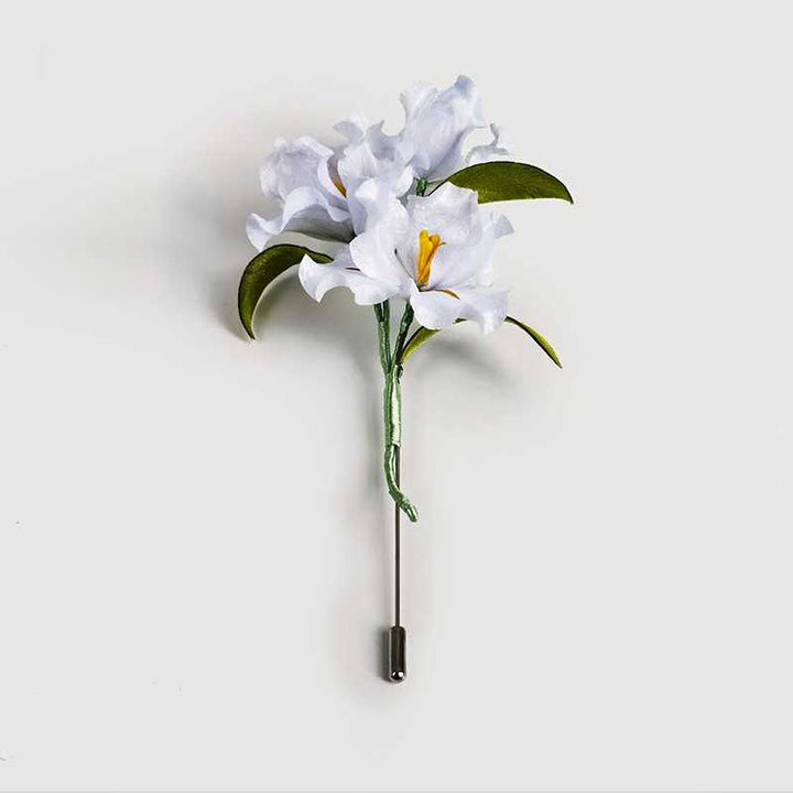 Buddha Stones Handmade Velvet Flower Mulberry Silk White Iris Flower Brooch - Iris Flower - image 0