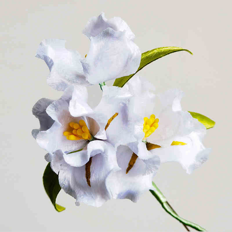 Buddha Stones Handmade Velvet Flower Mulberry Silk White Iris Flower Brooch - image 3