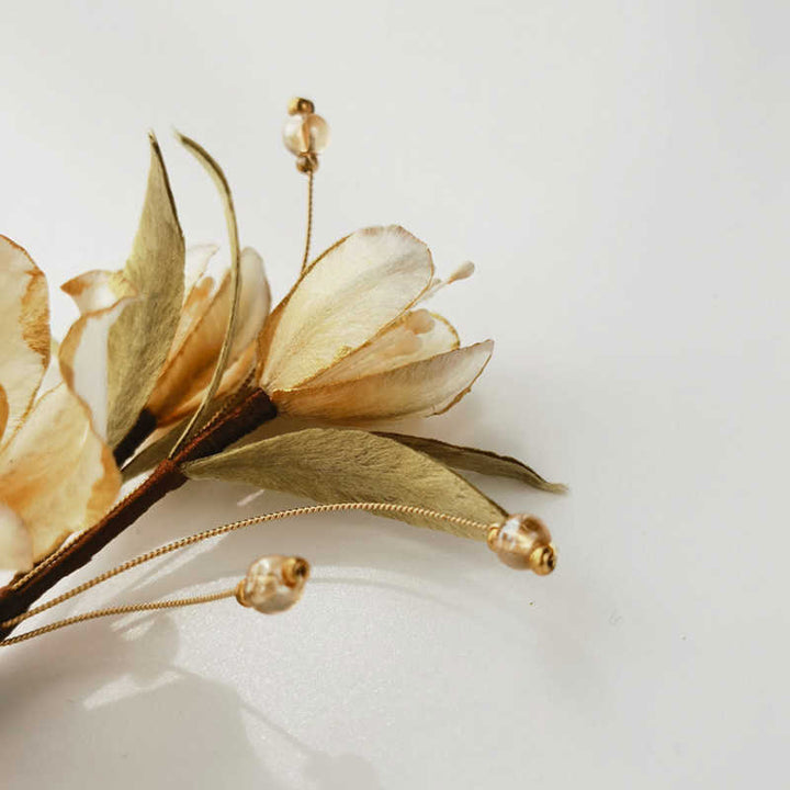 Buddha Stones Handmade Velvet Flower Mulberry Silk White Camellia Brooch - image 5