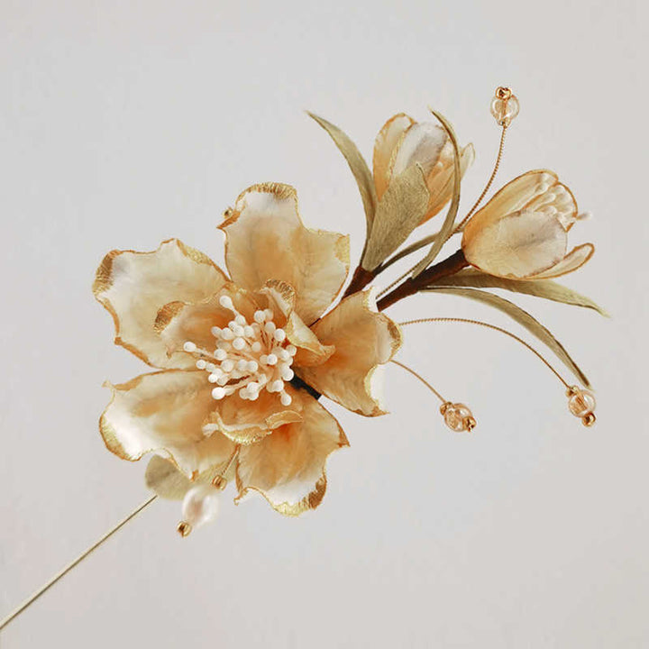 Buddha Stones Handmade Velvet Flower Mulberry Silk White Camellia Brooch - image 3
