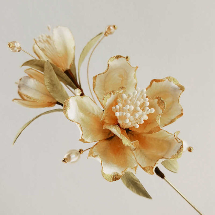 Buddha Stones Handmade Velvet Flower Mulberry Silk White Camellia Brooch - image 6