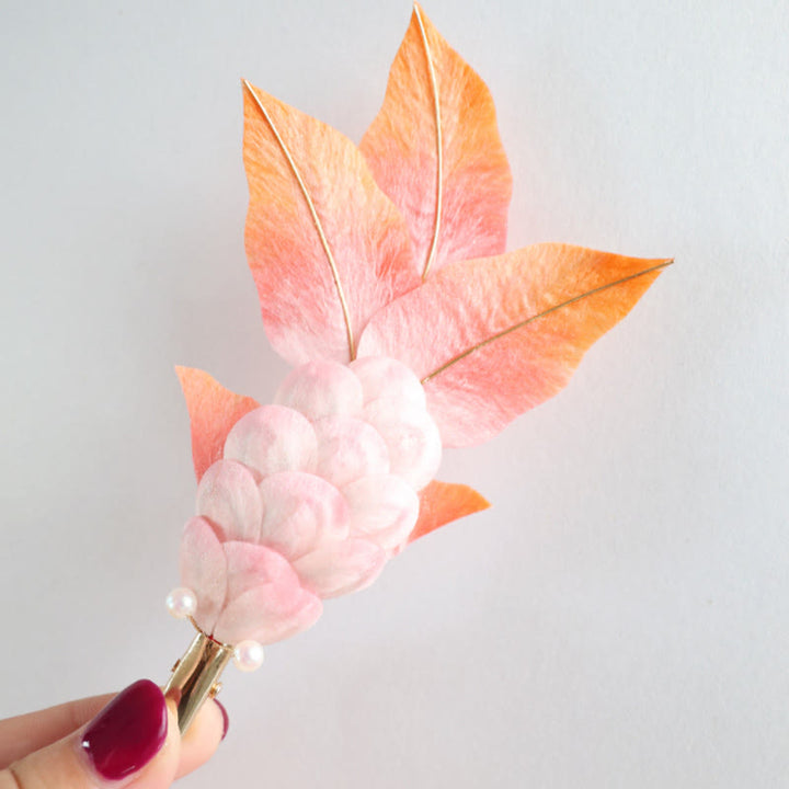 Buddha Stones Handmade Yangzhou Velvet Flower Mulberry Silk Red Koi Fish Leaves Brooch Hair Clip - image 5
