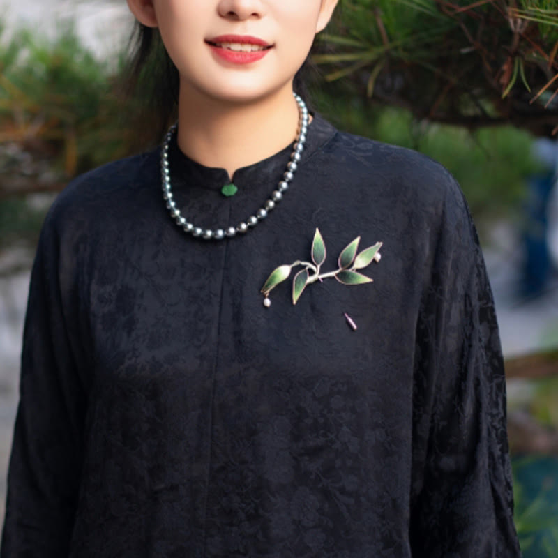 Buddha Stones Handmade Yangzhou Velvet Flower Mulberry Silk Green Bamboo Brooch - image 4