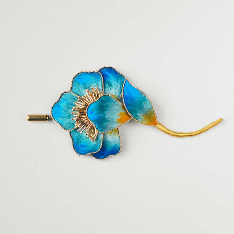 Buddha Stones Handmade Velvet Flower Mulberry Silk Blue Flower Brooch - image 1
