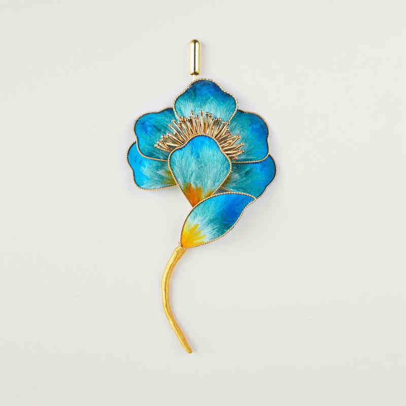Buddha Stones Handmade Velvet Flower Mulberry Silk Blue Flower Brooch - Blue Flower - image 0