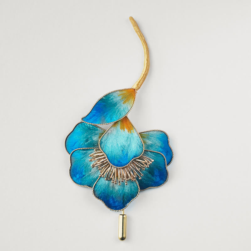 Buddha Stones Handmade Velvet Flower Mulberry Silk Blue Flower Brooch - image 2