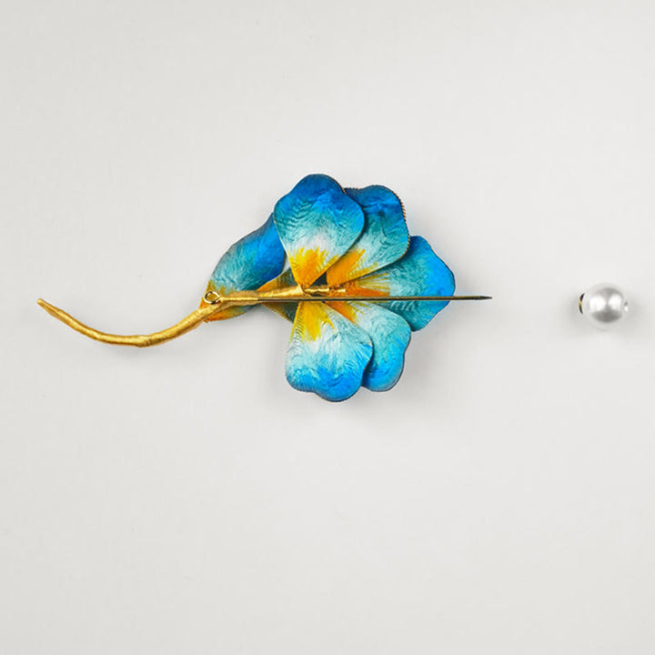 Buddha Stones Handmade Velvet Flower Mulberry Silk Blue Flower Brooch - image 3
