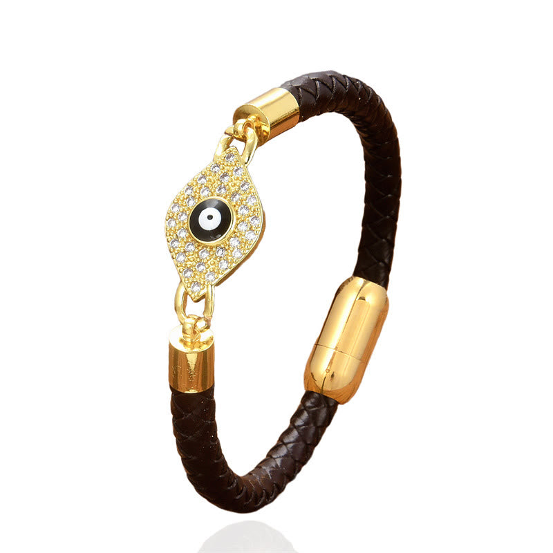 Buddha Stones Evil Eye Protection Leather Metal Buckle Bracelet - image 3