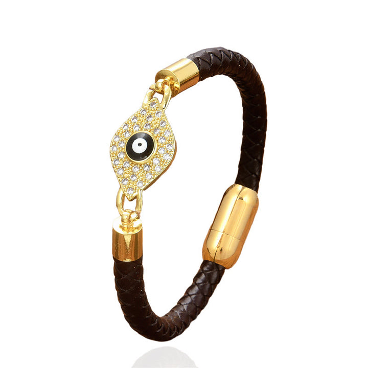 Buddha Stones Evil Eye Protection Leather Metal Buckle Bracelet - image 3