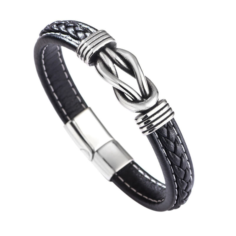Buddha Stones Fashion Titanium Steel Leather Strengthen Bracelet - image 7