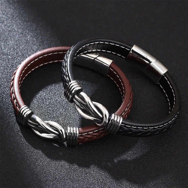 Buddha Stones Fashion Titanium Steel Leather Strengthen Bracelet - image 3
