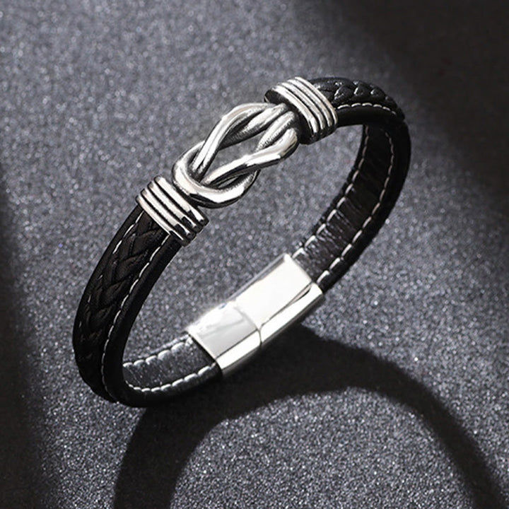 Buddha Stones Fashion Titanium Steel Leather Strengthen Bracelet - Black - 21-22cm - image 6
