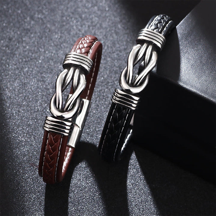 Buddha Stones Fashion Titanium Steel Leather Strengthen Bracelet - image 2