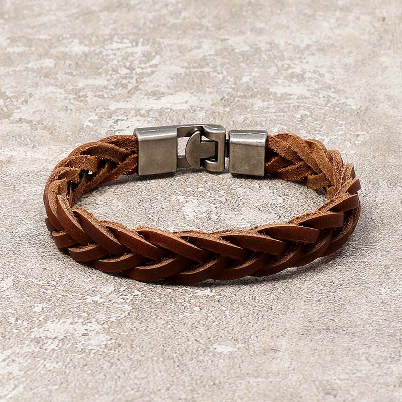 Buddha Stones Vintage Leather Braided Buckle Strength Bracelet - Leather Braided(Wrist Circumference: 18-20CM) - image 0
