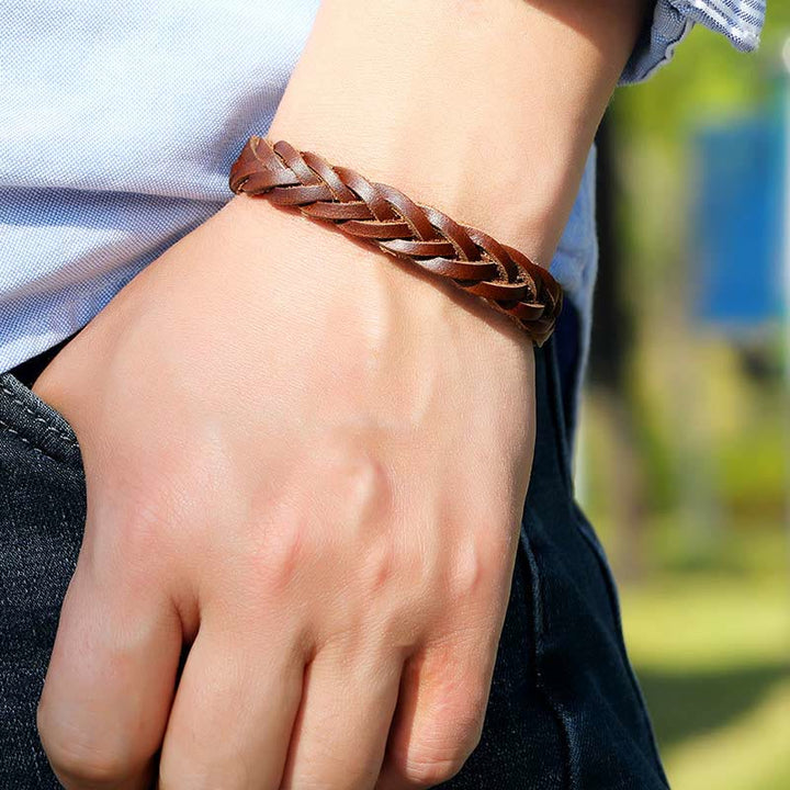 Buddha Stones Vintage Leather Braided Buckle Strength Bracelet - image 4