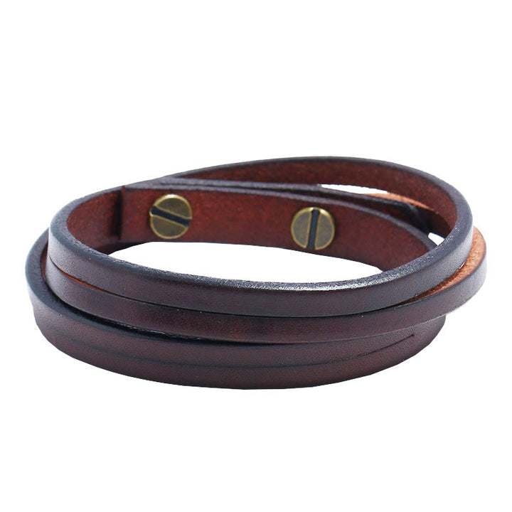 Buddha Stones Vintage Multi-layer Leather Strength Buckle Bracelet - image 2