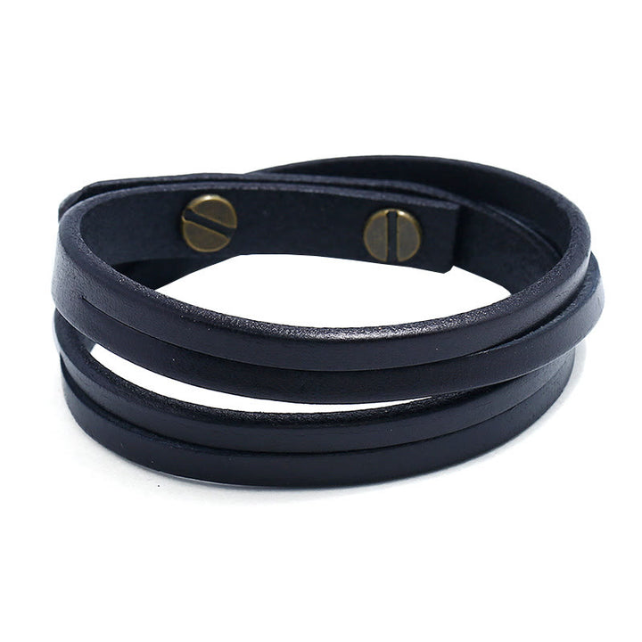 Buddha Stones Vintage Multi-layer Leather Strength Buckle Bracelet - image 7