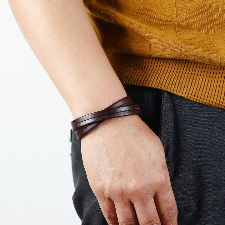 Buddha Stones Vintage Multi-layer Leather Strength Buckle Bracelet - image 4