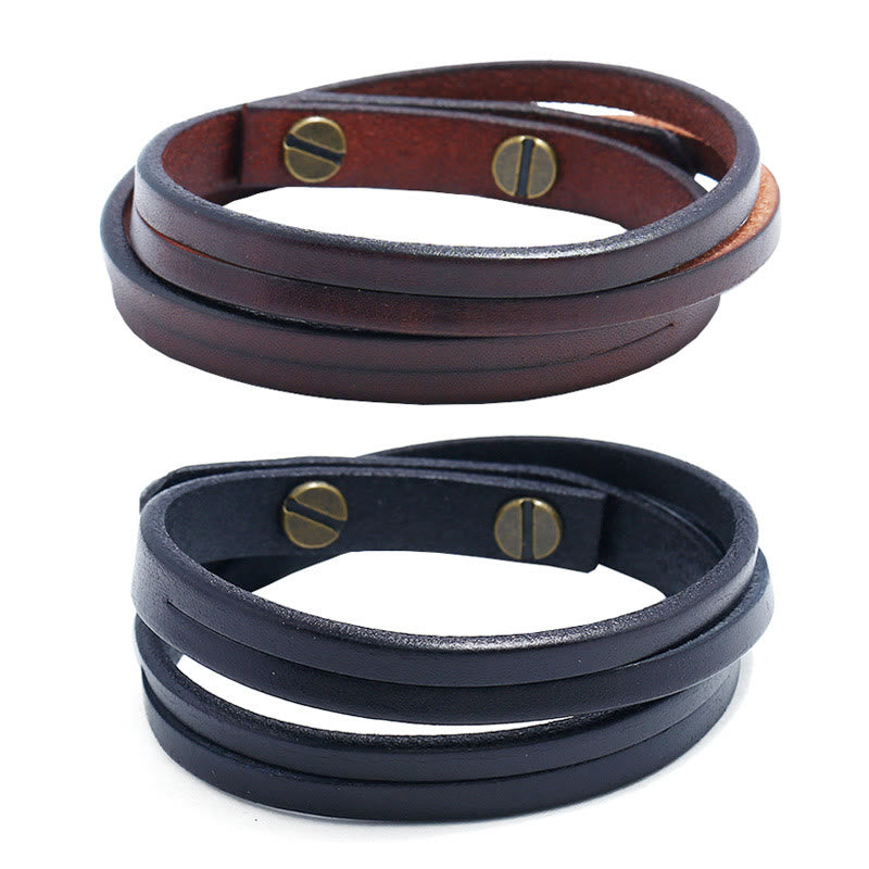 Buddha Stones Vintage Multi-layer Leather Strength Buckle Bracelet - image 9