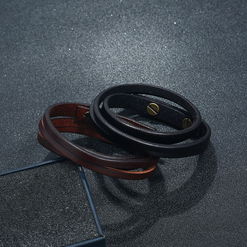 Buddha Stones Vintage Multi-layer Leather Strength Buckle Bracelet - image 8