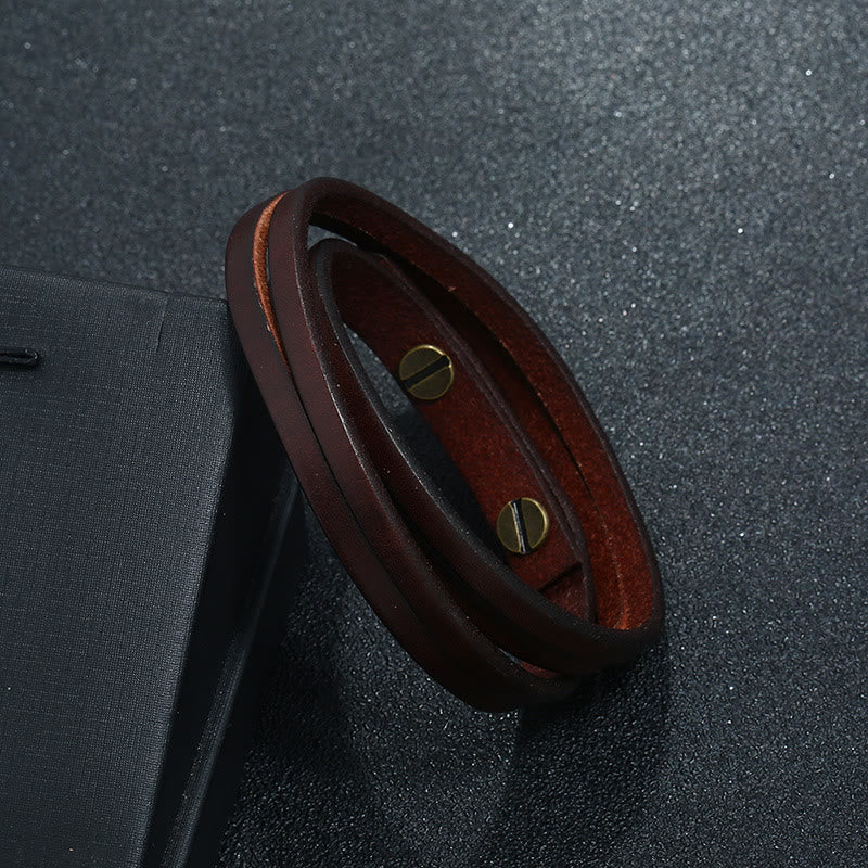 Buddha Stones Vintage Multi-layer Leather Strength Buckle Bracelet - image 1