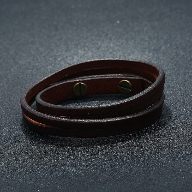 Buddha Stones Vintage Multi-layer Leather Strength Buckle Bracelet - image 3