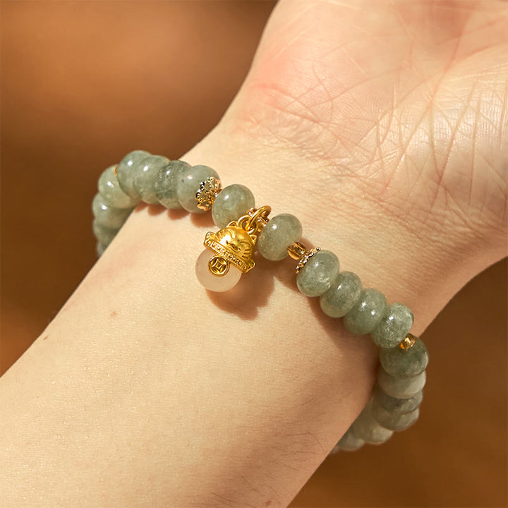 Buddha Stones Strawberry Quartz Cyan Jade Lucky Cat Beads Healing Bracelet - image 15