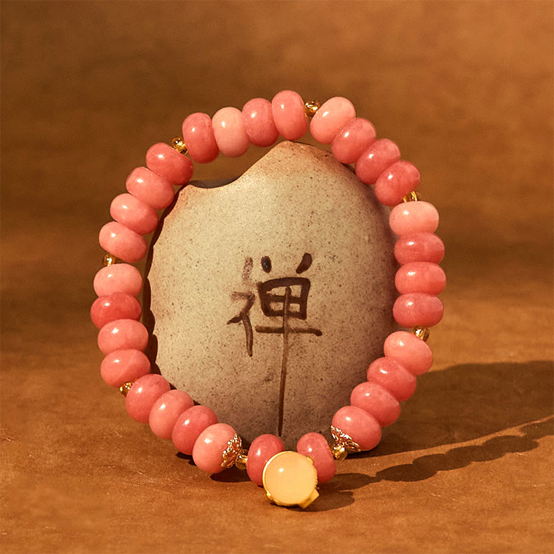 Buddha Stones Strawberry Quartz Cyan Jade Lucky Cat Beads Healing Bracelet - image 4