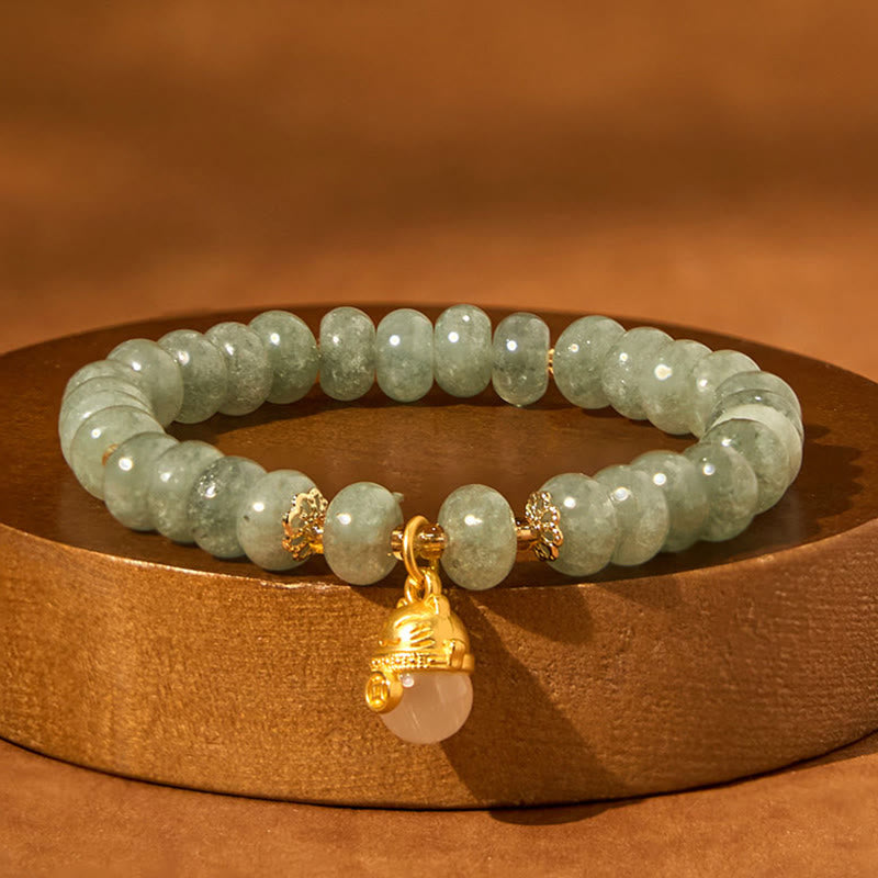 Buddha Stones Strawberry Quartz Cyan Jade Lucky Cat Beads Healing Bracelet - image 12