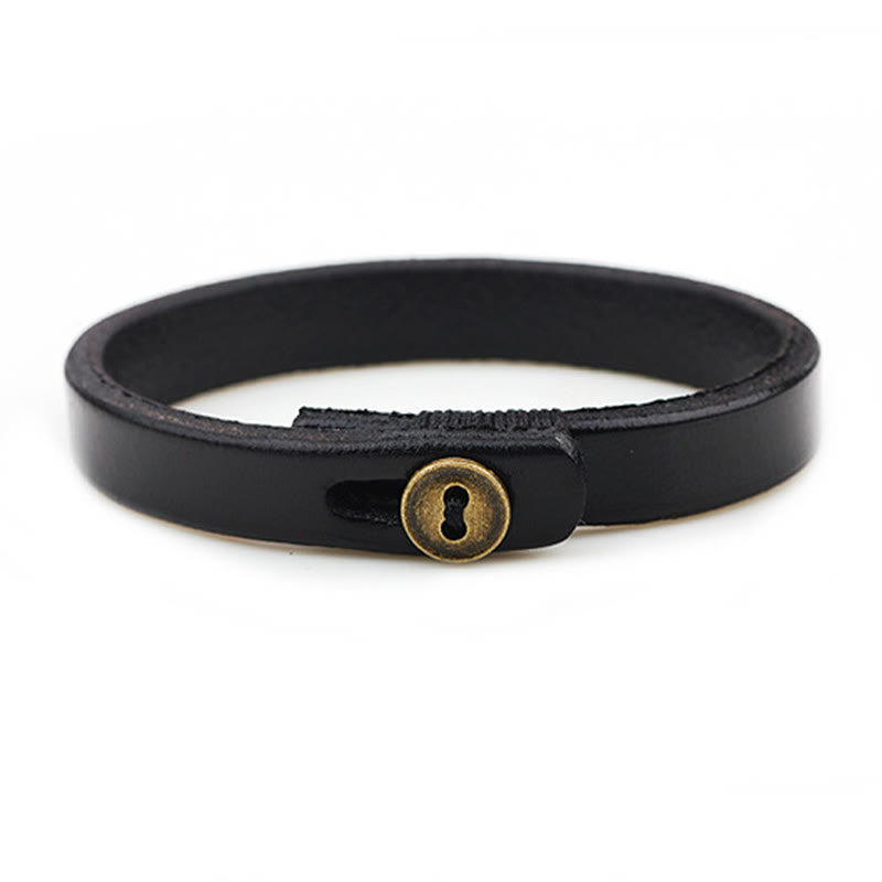 Buddha Stones Vintage Plain Leather Button Buckle Confidence Bracelet - image 2