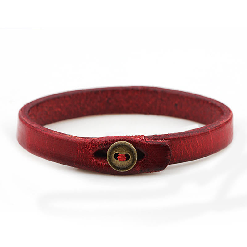 Buddha Stones Vintage Plain Leather Button Buckle Confidence Bracelet - image 6