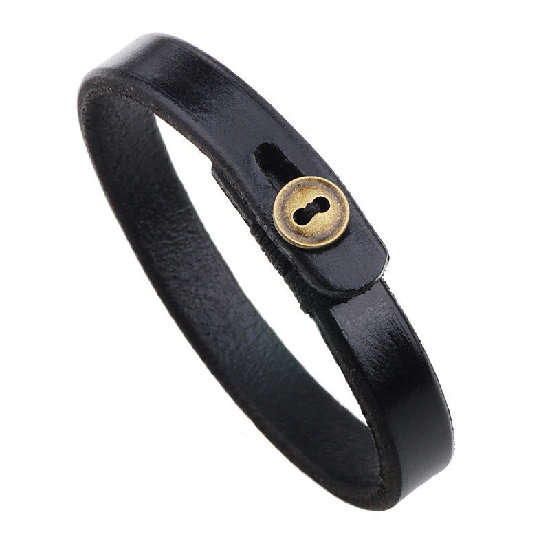 Buddha Stones Vintage Plain Leather Button Buckle Confidence Bracelet - Black(Wrist Circumference: 17-19cm) - image 1