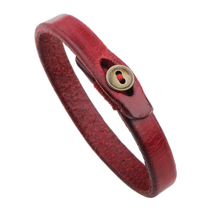 Buddha Stones Vintage Plain Leather Button Buckle Confidence Bracelet - Red(Wrist Circumference: 17-19cm) - image 5