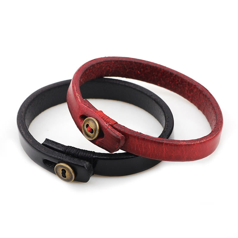 Buddha Stones Vintage Plain Leather Button Buckle Confidence Bracelet - image 0