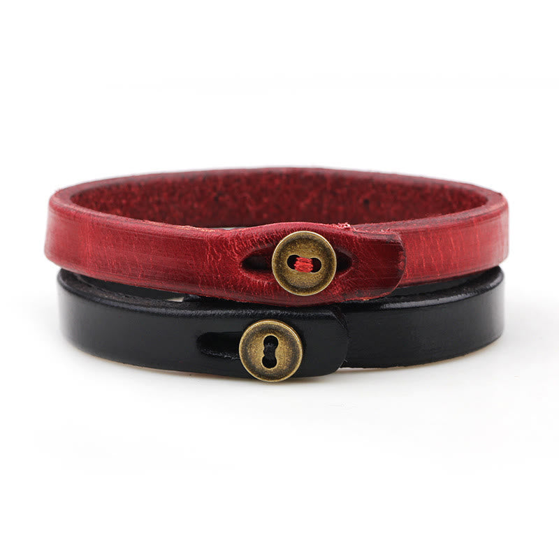 Buddha Stones Vintage Plain Leather Button Buckle Confidence Bracelet - image 9