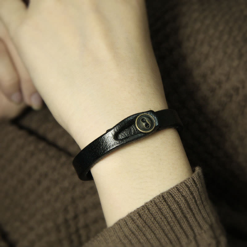 Buddha Stones Vintage Plain Leather Button Buckle Confidence Bracelet - image 3